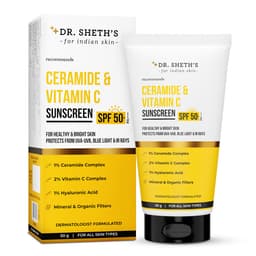 Dr. Sheth's Ceramide & Vitamin C Sunscreen | In-Vivo Tested | Protects, Moisturizes & Brightens Skin | SPF 50+ PA++++ | Lightweight, Leaves No White Cast | 50 g