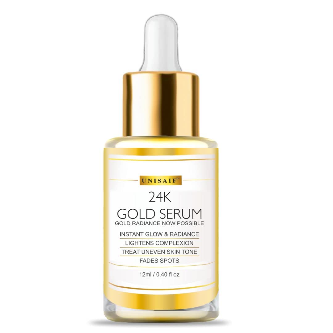 24k Gold Face Serum for Glowing Skin – Vitamin C Serum | Hydrating Serum for Face Glowing and Whitening | Dark Spot Correcting Glow | Pore Minimizing, For Dry & Oily Skin 12mL
