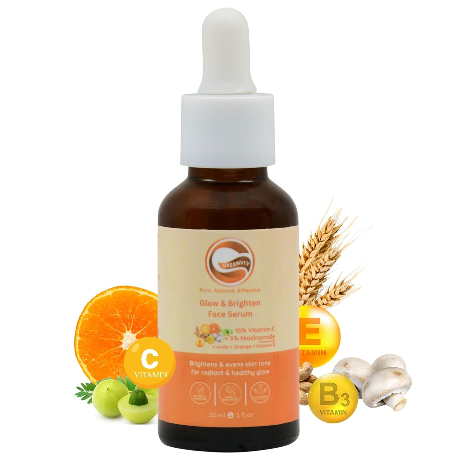 5% Vitamin C + 5% Niacinamide Serum for Brightening & Even Skin Tone | With Amla, Ferulic Acid & Vitamin E | Brightens Skin & Fights Environmental Stressors | 30 ml