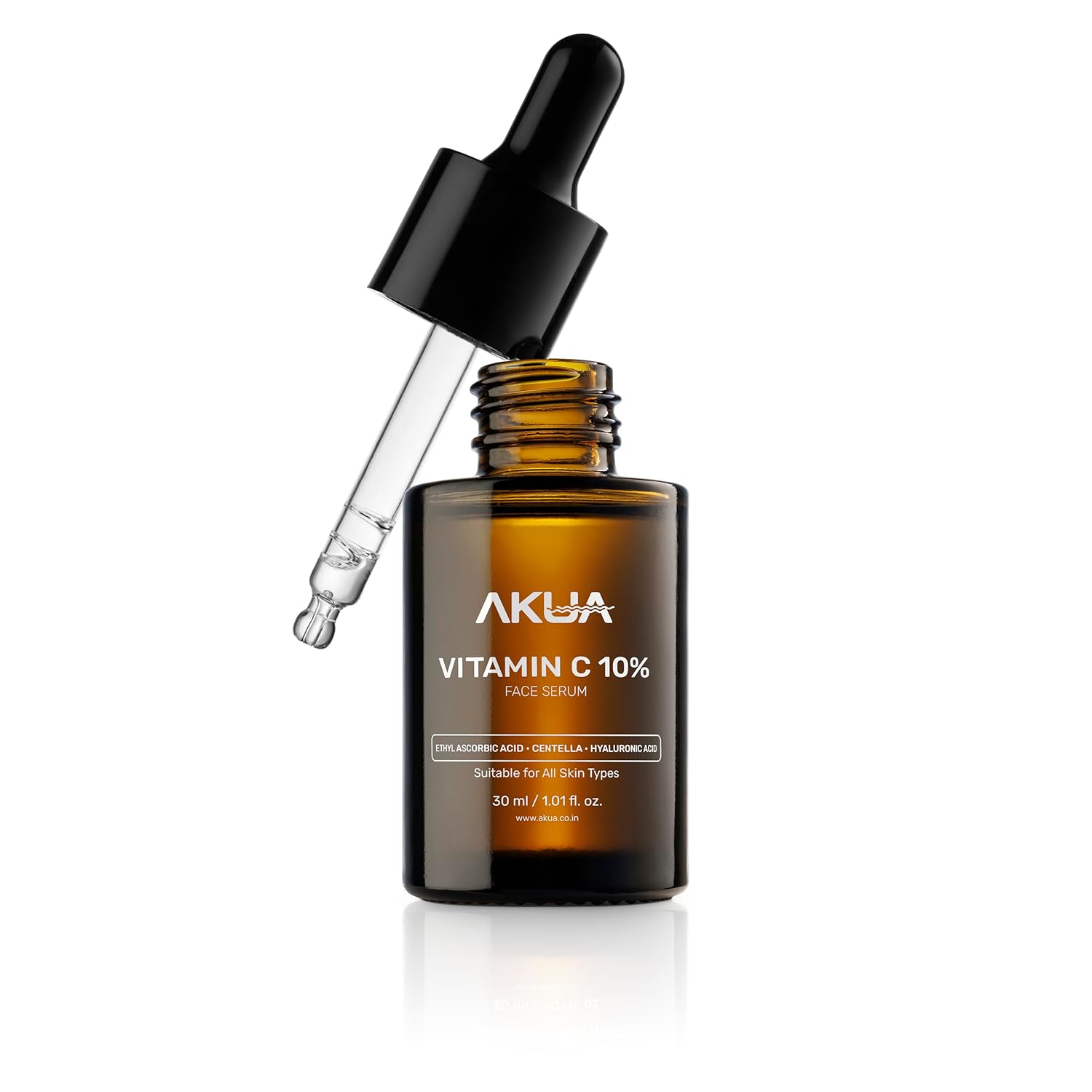 AKUA 10% Vitamin C Face Serum for Brightening & Radiance: Fades Dark Spots & Pigmentation, Evens Skin Tone. Daily Use, All Skin Types, Enhanced with CICA, 30ml