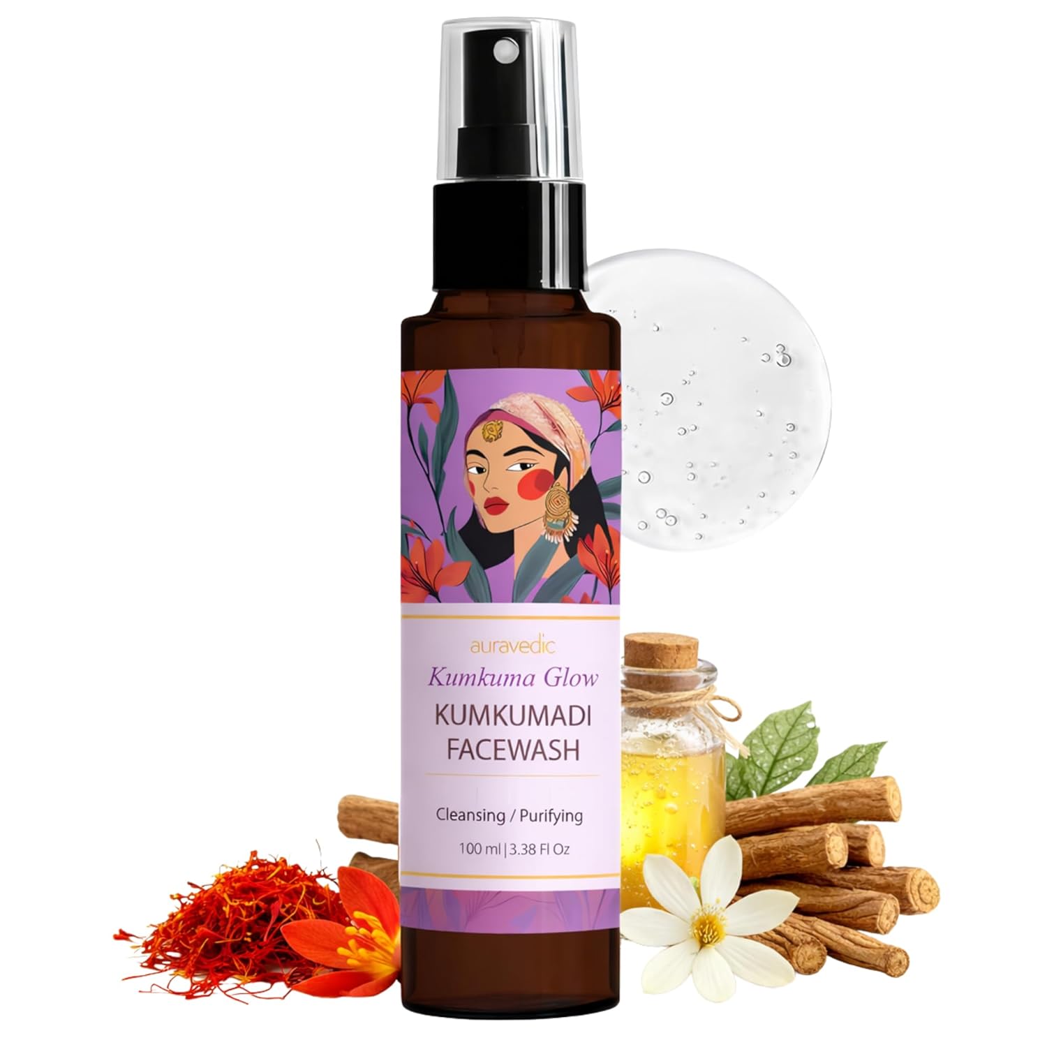 Auravedic Kumkumadi Face Wash For Women Men 100ML Best Facewash For Glowing Skin Kumkumadi Tailam Niacinamide Face Wash For Oily Skin Dry Combination with Kumkumadhi oil Brighening Facewash
