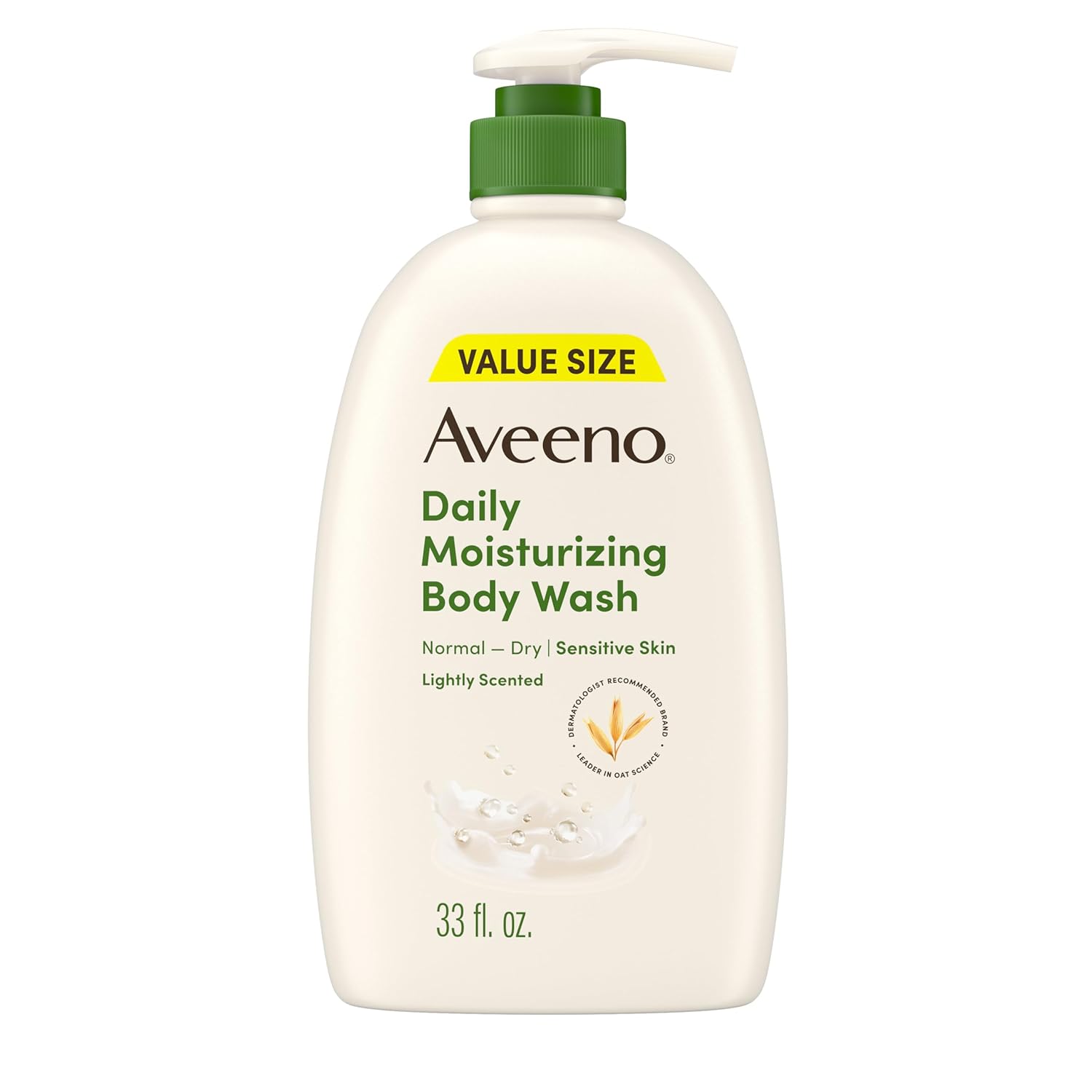 Aveeno Daily Moisturizing Body Wash with Soothing Oat, Creamy Shower Gel, Soap-Free and Dye-Free, Light Fragrance for Sensitive skin , 33 fl. Oz,975 ml