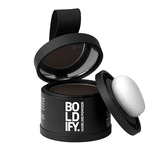 BOLDIFY Hairline Powder - Water-Resistant Root Touch Up Hair Color for Gray Coverage - 24-Hour Stain-Proof, Mess-Free Hair Powder for Thinning Hair - Dark Brown