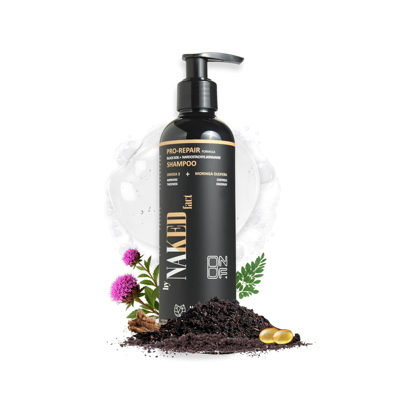 By Naked Fact - World's 1st Black Soil Anti Dandruff Shampoo for Women | 250ml Black Soil Absolut Natural Pro Repair | Anti Hair Fall With Omega 3 Flax seeds Jatamansi Extract Moringa Oleifera Leaf Extract | Shampoo Base Sulphate Free Paraben Free | Haircare Products