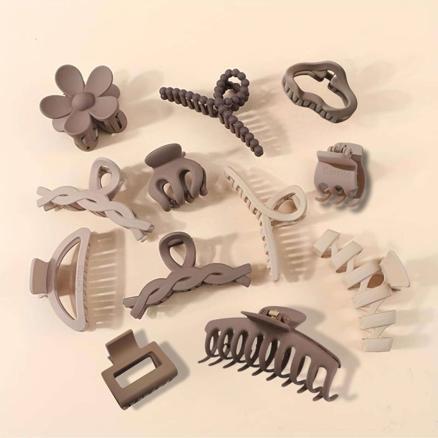 Cerrito Hair Claw Clips for Women Girls – 3 Large and 3 Small Pcs Strong Hold Clamps for Thick Thin Hair, Matte Nonslip Jaw Clips, Neutral Butterfly Claw, Styling, Ponytail Holder, Multicolor