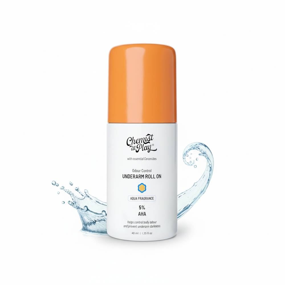 Chemist At Play UnderArm Roll-On with 5% AHA, Lactic Acid & 1% Mandelic Acid|Prevents Body Odour, Fades Pigmentation & Kills Bacteria|0% Aluminium & 0% Alcohol | For Sensitive Skin|Aqua Fragrance|40ml