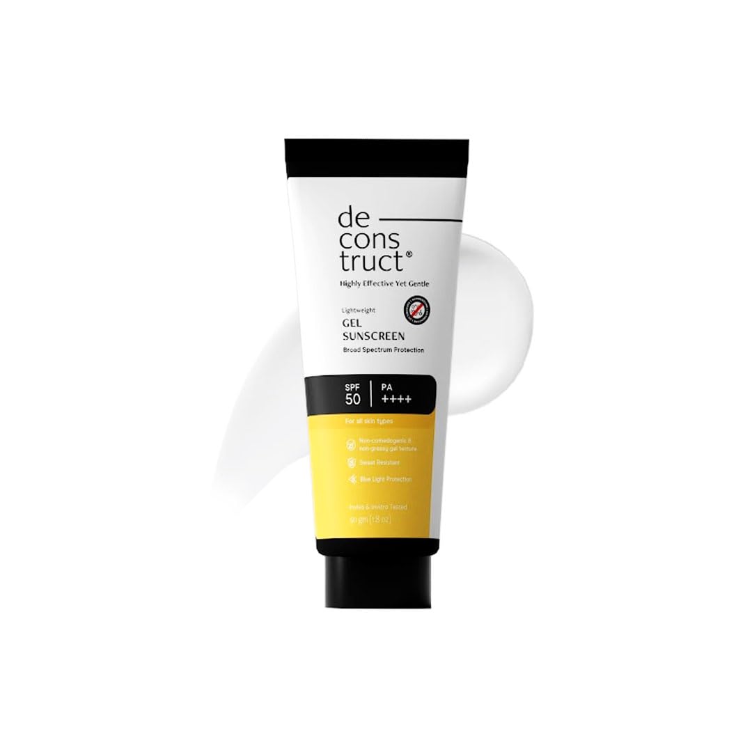 Deconstruct Gel Sunscreen for Oily skin SPF 50 PA++++ |100% Photostable Sunscreen |4 New Gen UV Filters |In-Vivo |Lightweight, Airy, Non-greasy |For oily, combination, normal skin |For Men & Women - 50gm