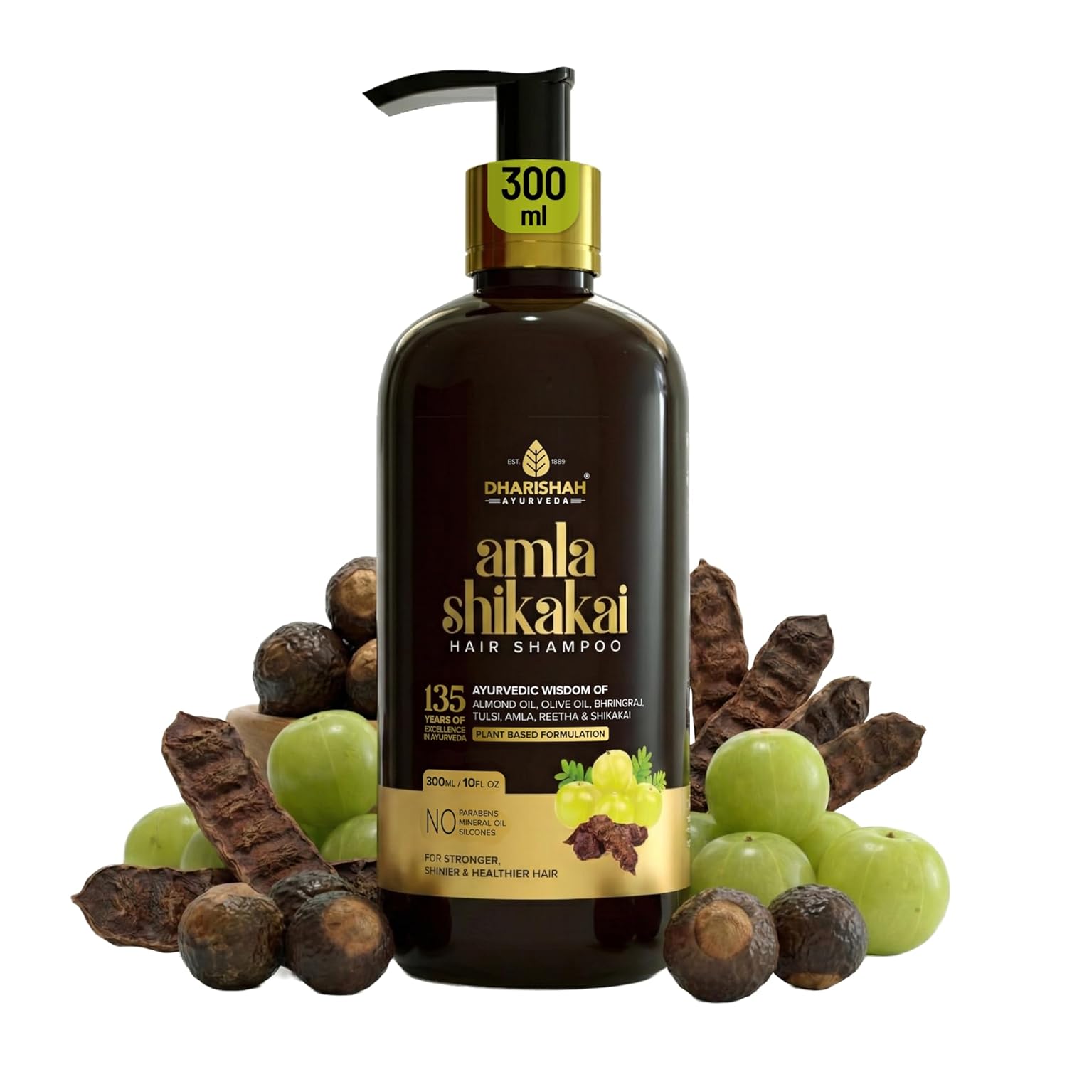 Dharishah Ayurveda Amla Reetha Shikakai Shampoo – Ayurvedic Natural Hair Shampoo for Women & Men | Hair Fall Control & Dandruff Care | Sulphate & Paraben Free Herbal Cleanser for All Hair Types 300ml