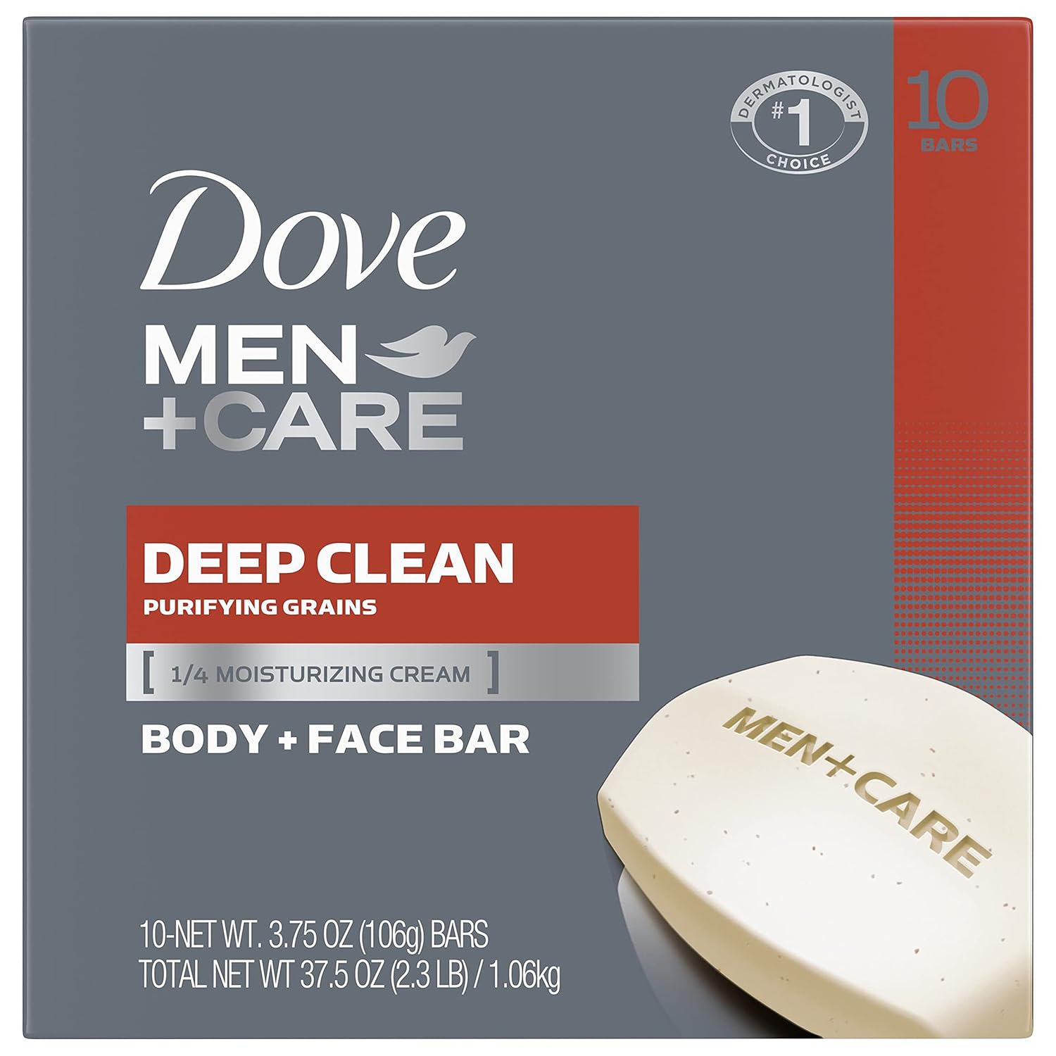 Dove Men+Care Body and Face Bar, Deep Clean, 4 oz, 10 Bar