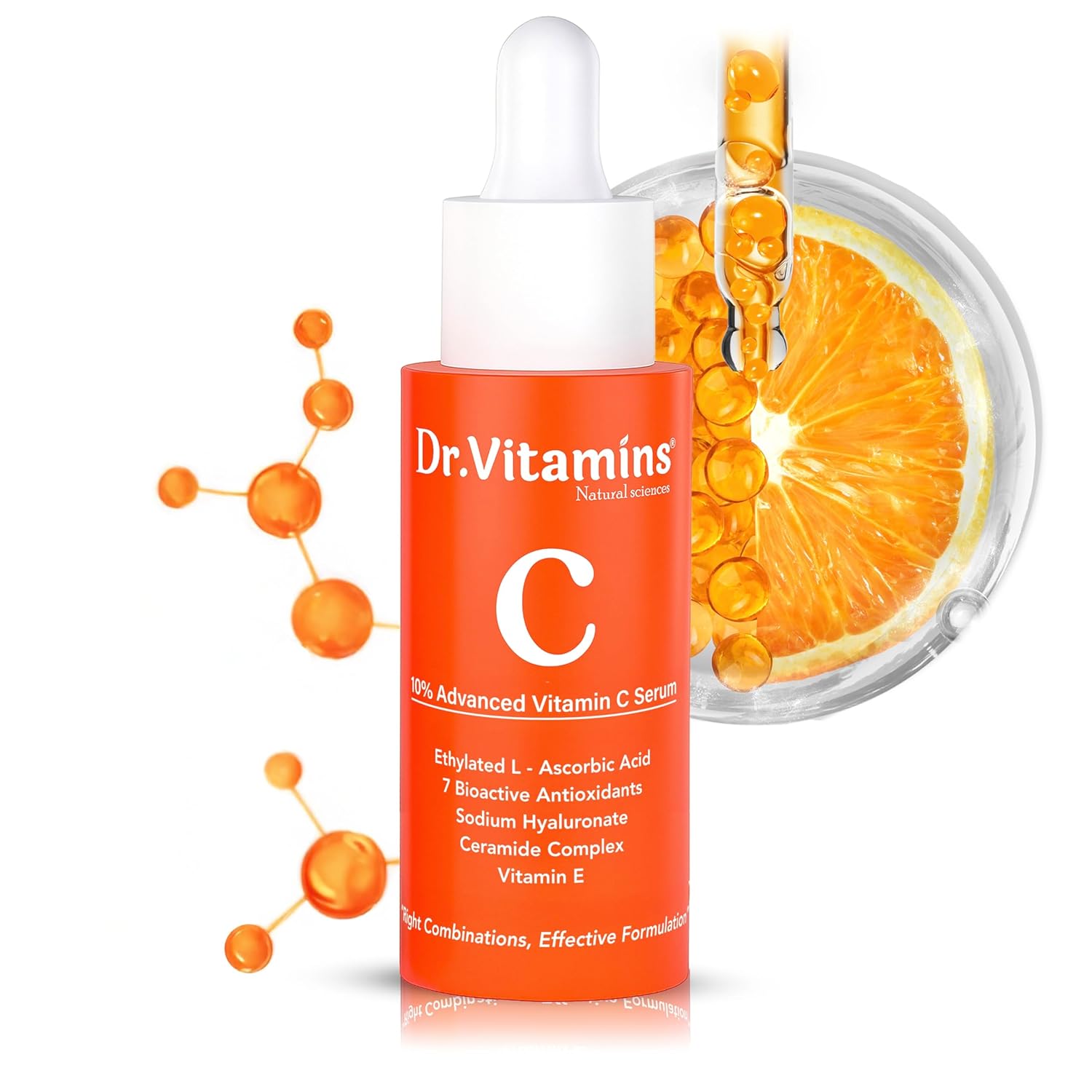 Dr. Vitamins 10% Vitamin C Serum with Hyaluronic Acid, Ceramides & Ferulic Acid | Fades Dark Spots & Pigmentation, Brightens Skin & Boosts Glow | Gentle for All Skin Types | 30ml