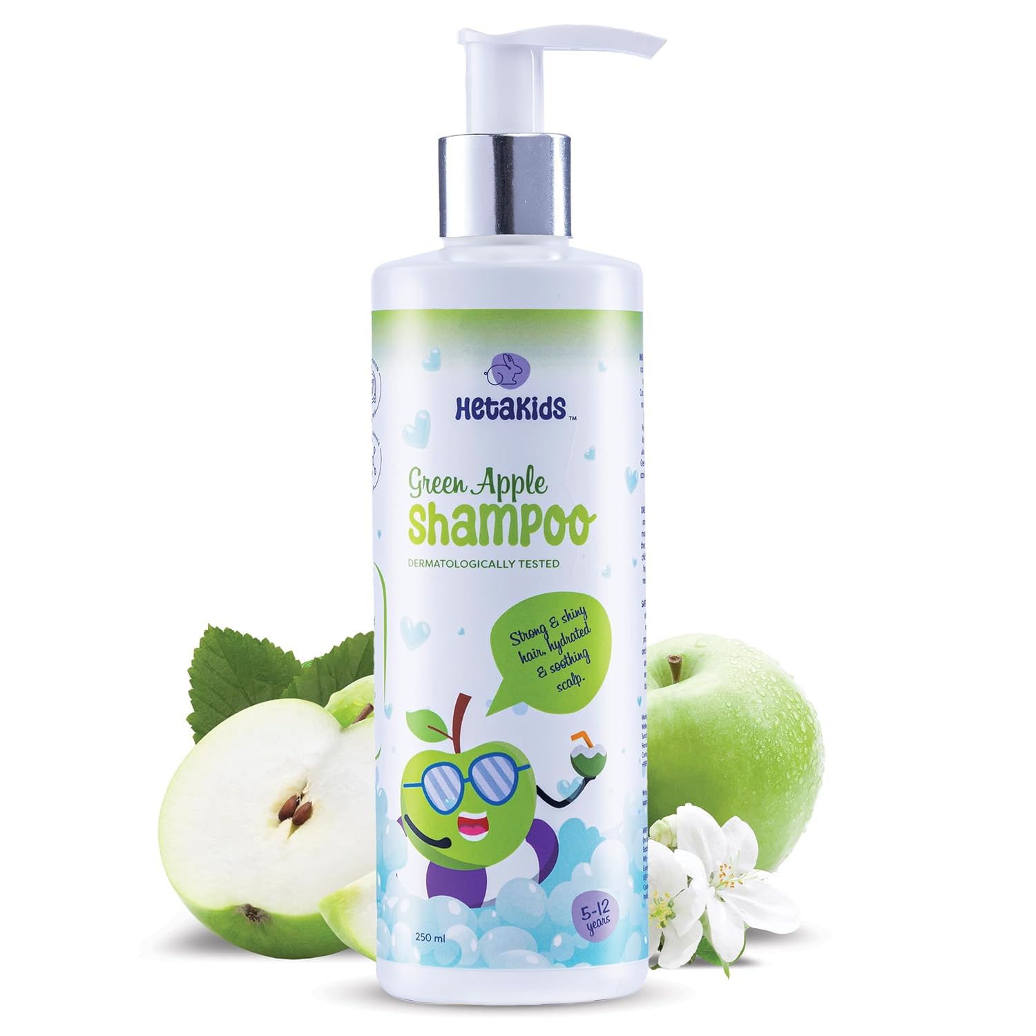 Green Apple Shampoo for Kids (5-12 Years) | Nourishes & Strengthens Hair | Frizz-Free, Soft & Shiny Hair | Controls Dandruff & Balances Scalp pH | Enriched with Green Apple Extract, Aloe Vera, Oat Kernel Extract & Glycerin | Paraben & Sulfate-Free | 200ml (Pack of 1)