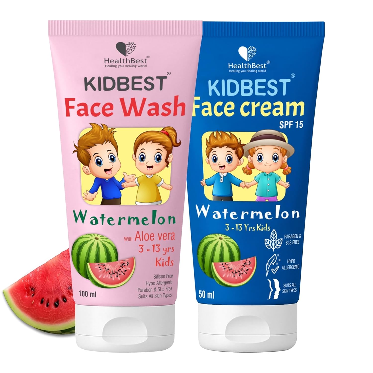 HealthBest Kids Face Wash (100ml) & Face Cream (50ml) – School Combo for Kids (3-13 Years) | Daily Skincare Essentials | Gentle, Hydrating & Safe