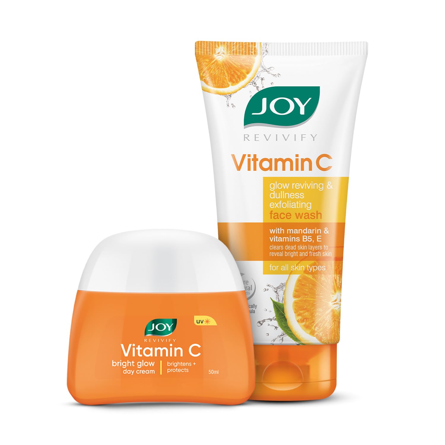 Joy Vitamin C Face Wash (150ml) & Face Cream (50ml) Combo Value Pack for Bright & Glowing Skin | Skin Care For Dullness Removal & Sun Protection | Daily Morning Routine for Men & Women (200 ml Combo Pack of 2)