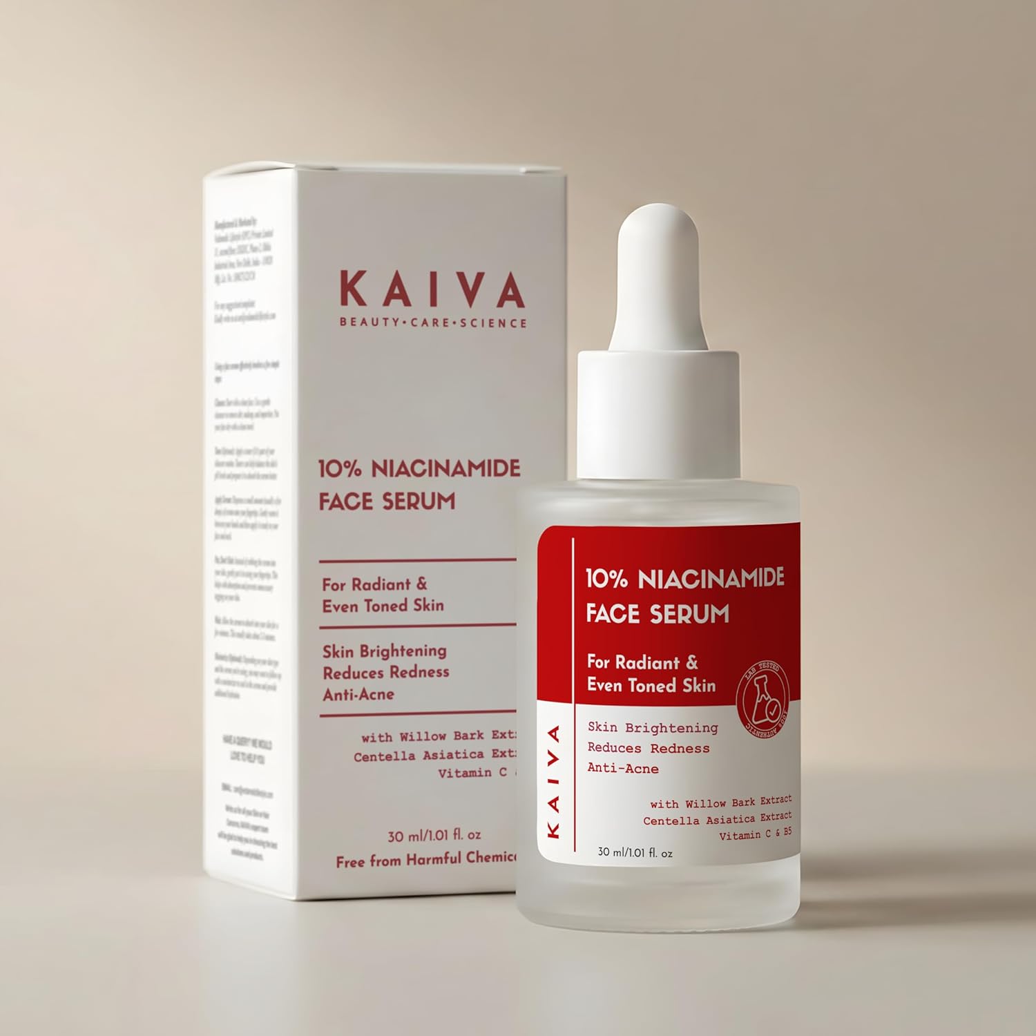Kaiva 10% Niacinamide serum for oily skin with Hyaluronic Acid & Vitamin C, For Dry skin Acne Marks Reduction and serum for Dark spots Vitamin C face serum for women and men For All Skin Types - 30 ml