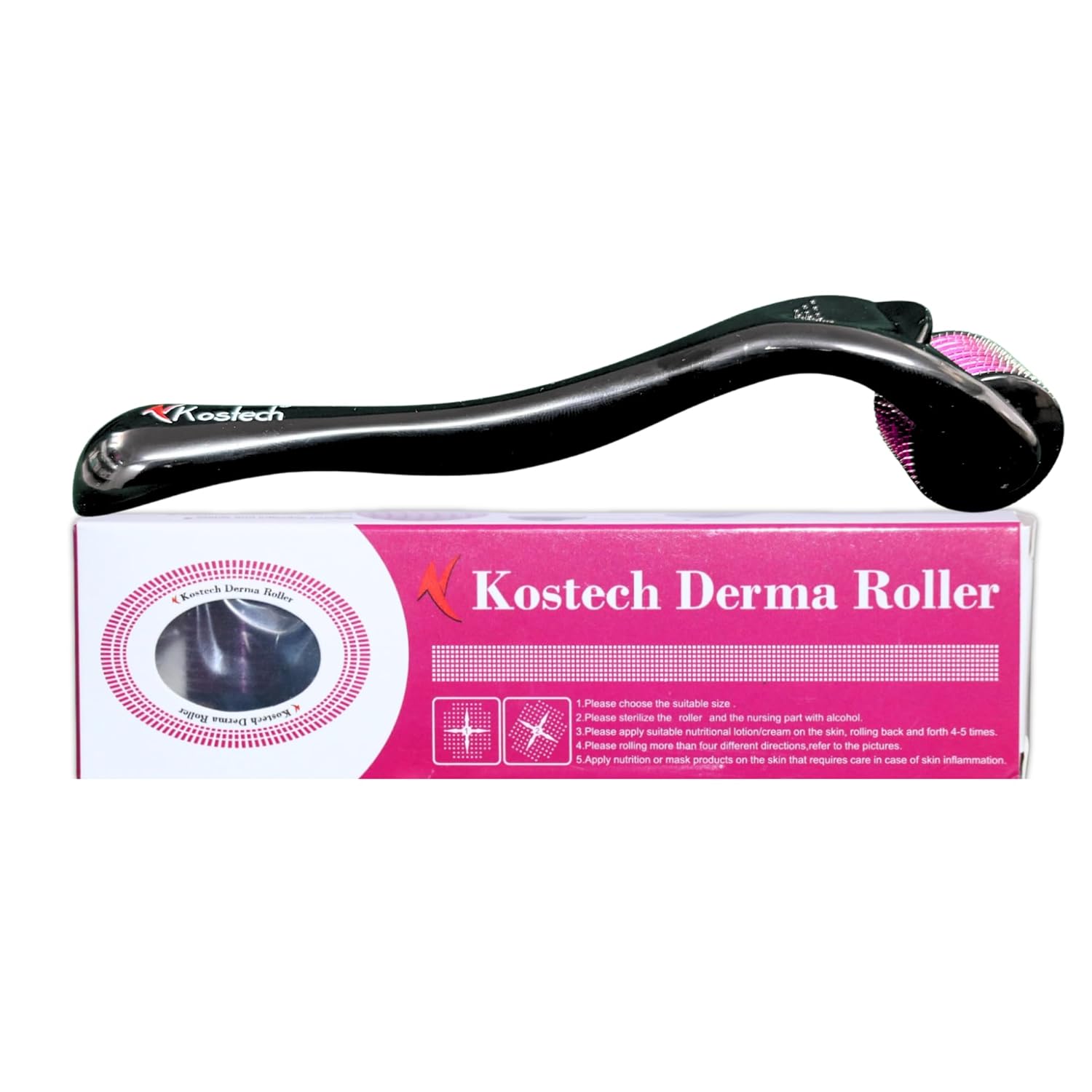 Kostech Derma Roller for Hair Growth 540 Titanium Microneedles | Beard Growth Roller for Men | Skin Care Microneedling Roller for Face, Acne Scars & Hair Regrowth β For Men & Women (Pack of 1, 2.5mm)