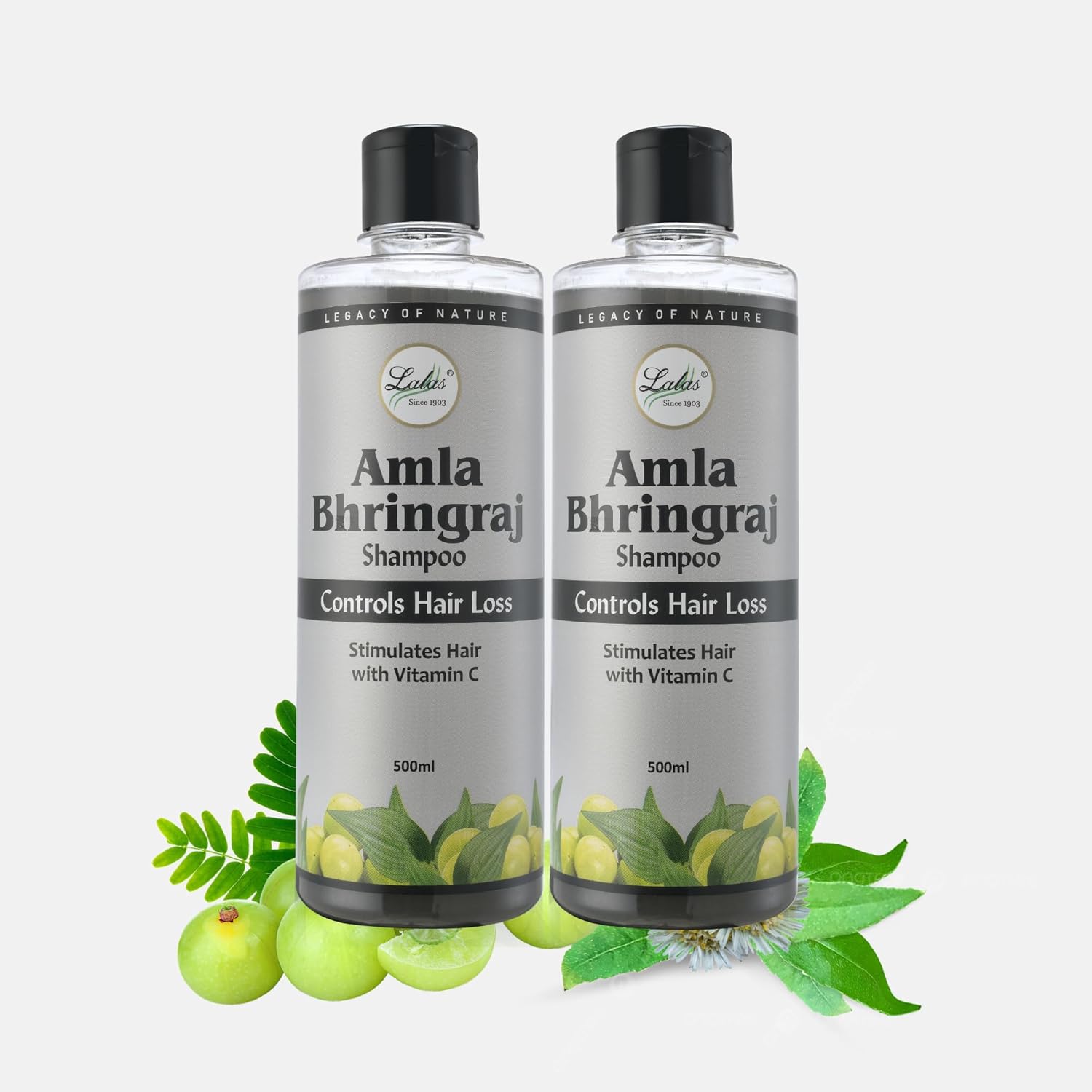 Lalas Amla Bhringraj Shampoo for Men & Women | Ayurvedic Hair Cleanser for Hair Fall, Dandruff & Shine | Strengthens Roots & Promotes Hair Growth | 500ml Each, Pack of 2