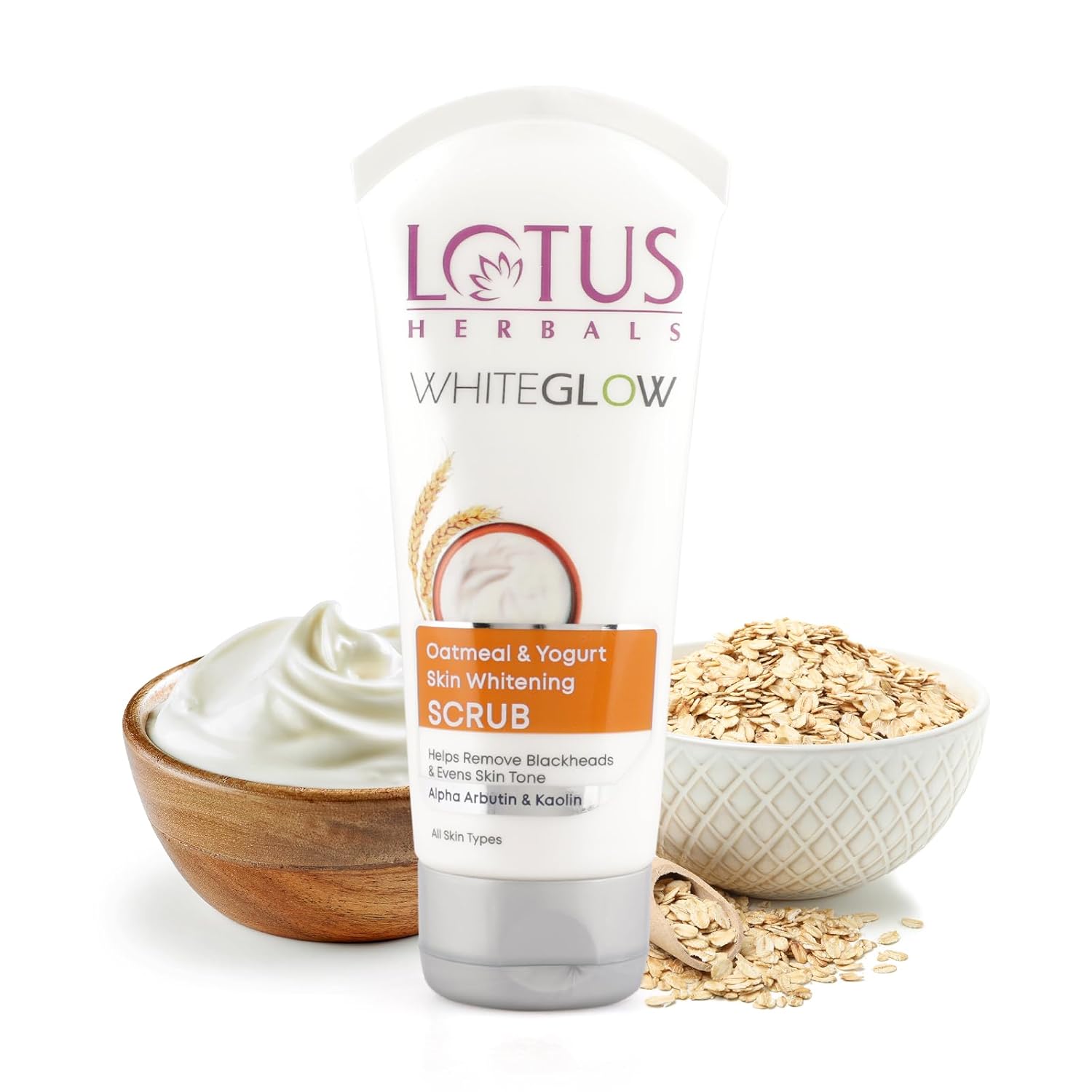 Lotus Herbals WhiteGlow Skin Brightening Oatmeal & Yogurt Scrub | Gentle Exfoliator | Removes Tan And Blackheads | Face Scrub For Women & Men | For All Skin Types |100g