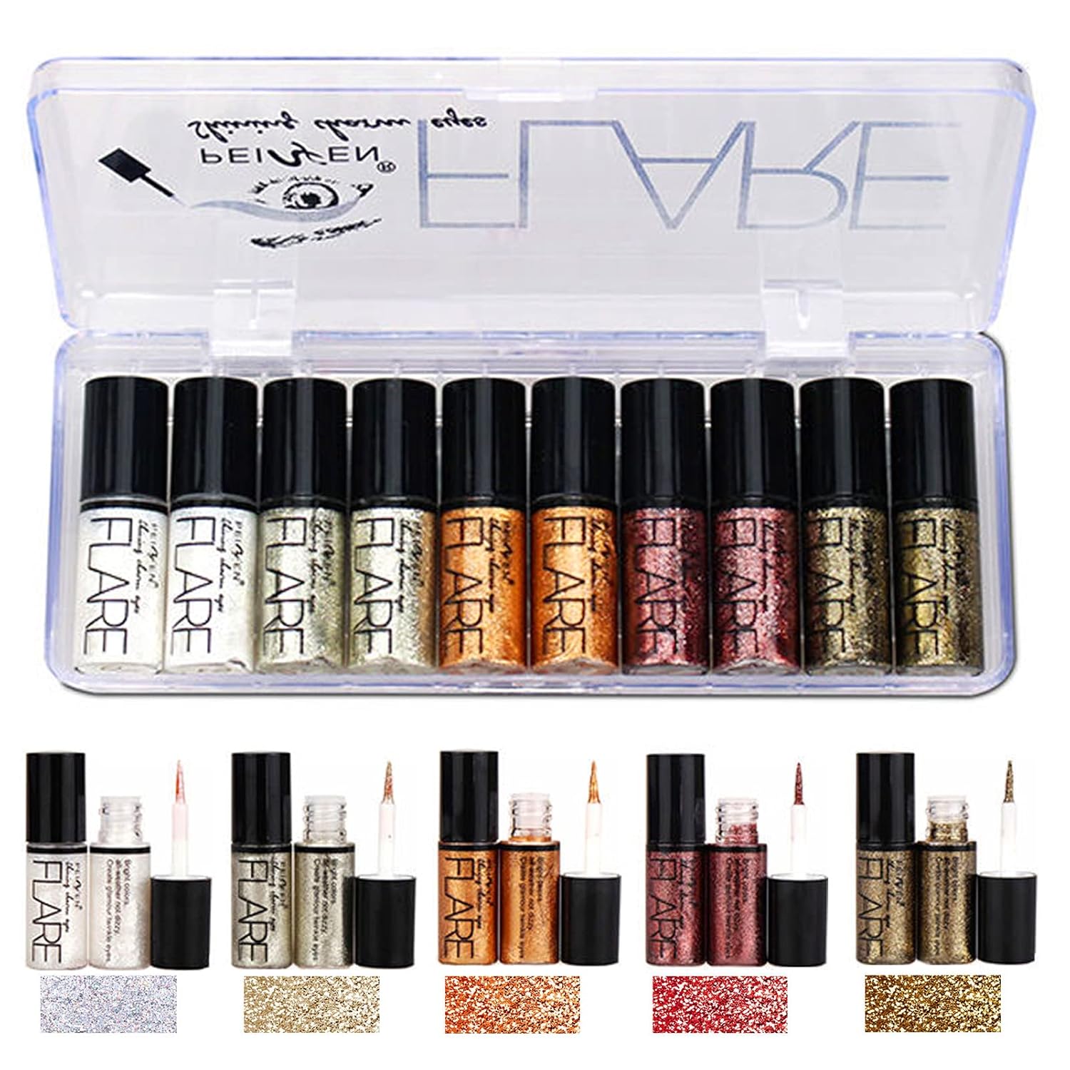 Lucoss Glitter Liquid Eyeliner Eye Shadow Makeup Kit Long Lasting Luminous Shimmer Eyeshadow Liquid