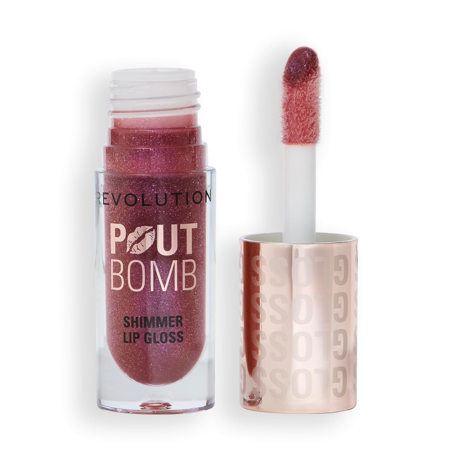 Makeup Revolution,Pout Bomb,High-Shine Lip Gloss & Shimmer for Glossy Lips with Hyaluronic Acid & Sweet Vanilla Scent (Berry Lustre,4.5ml)
