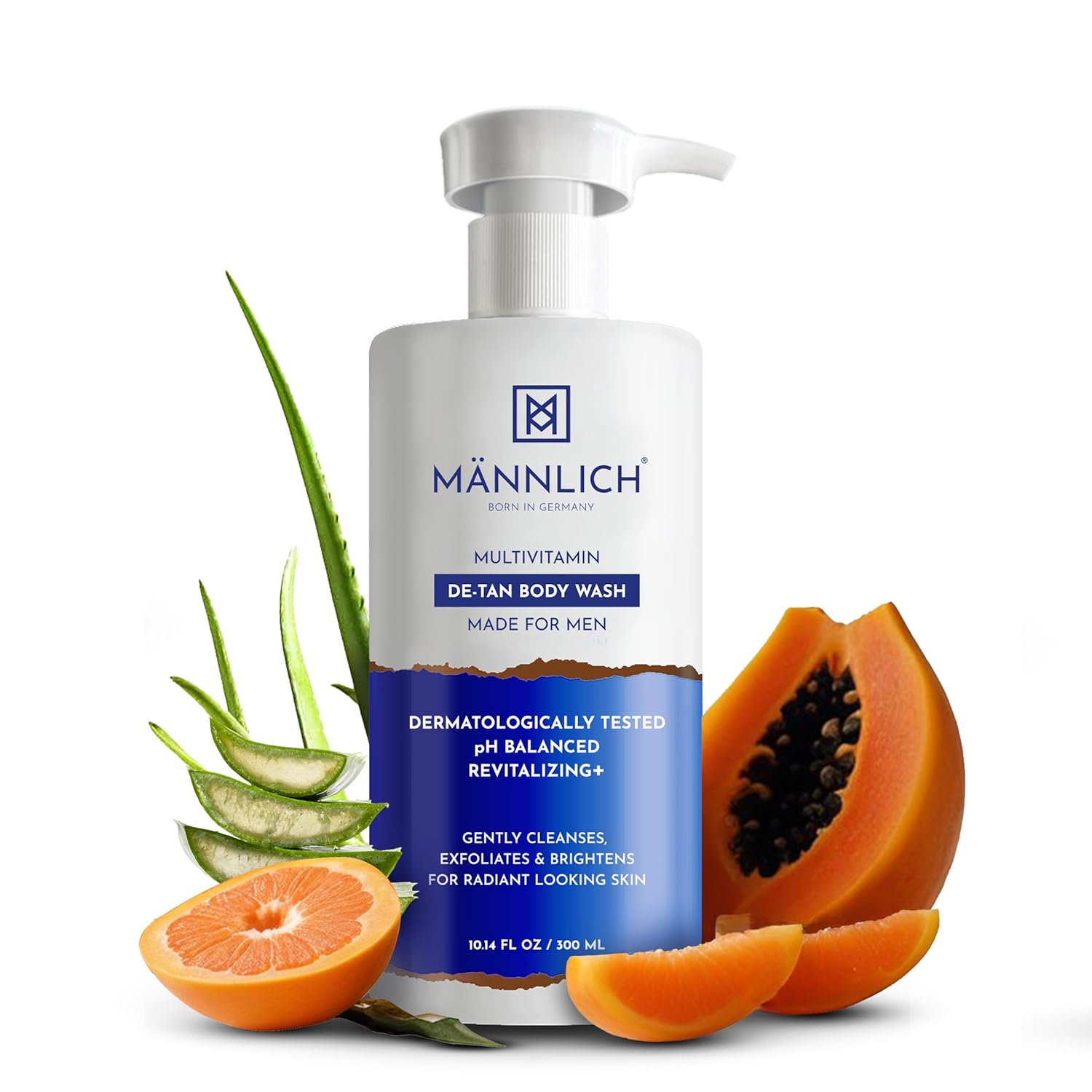 Mannlich De-Tan & Detox Body Wash (300 ml) | 2% Kojic Acid Body Wash for Pigmentation, Tan Removal, Deep Cleansing & Brightening with Multivitamin - Helps Improve Skin Appearance, Hydrates & Nourishes, Suitable for All Skin Types - Paraben & SLS Free