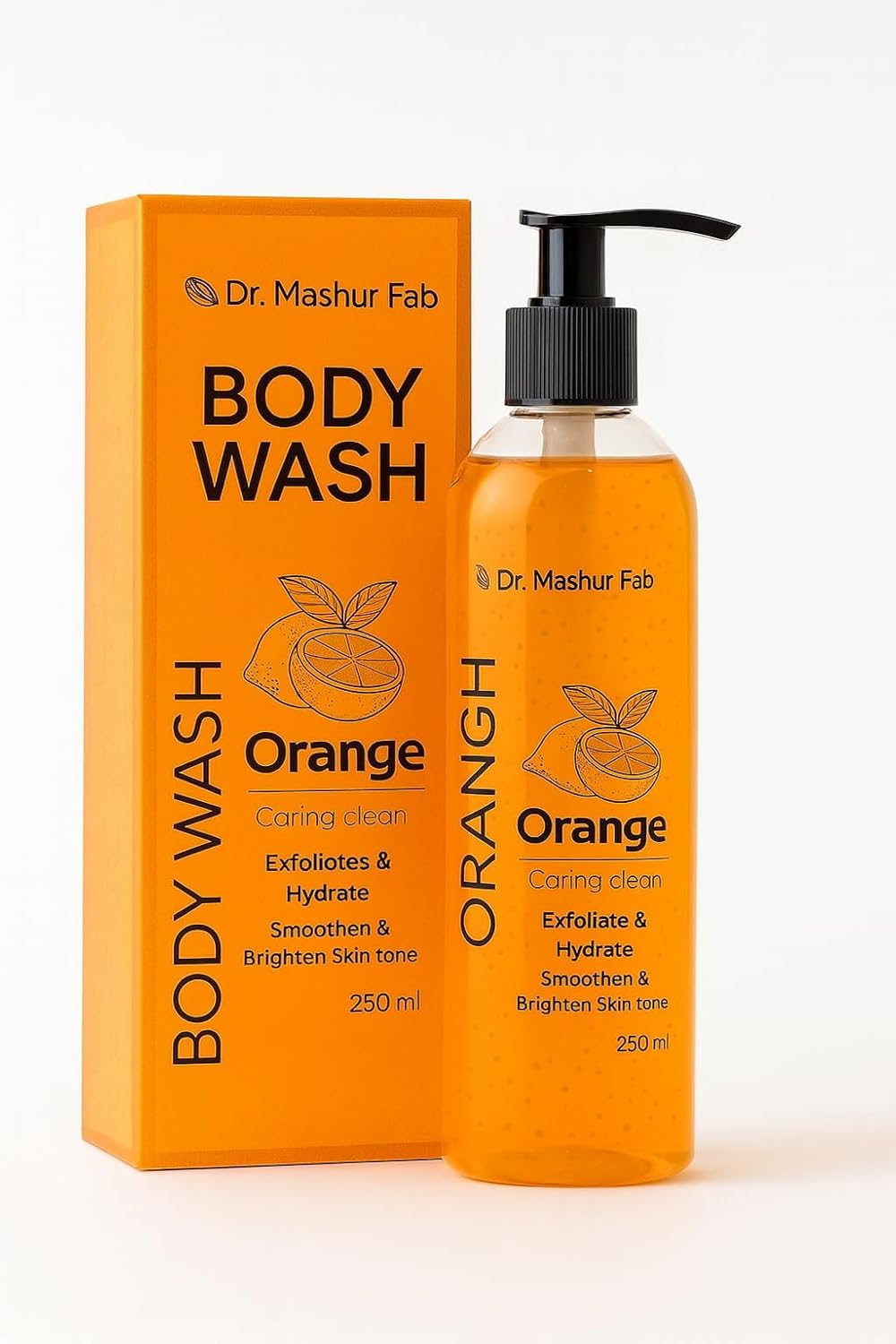 MASHUR FAB Body Wash β Exfoliating & Hydrating Formula | Brightens Skin Tone | 250ml Multiple Fragrance (1, Oorange)