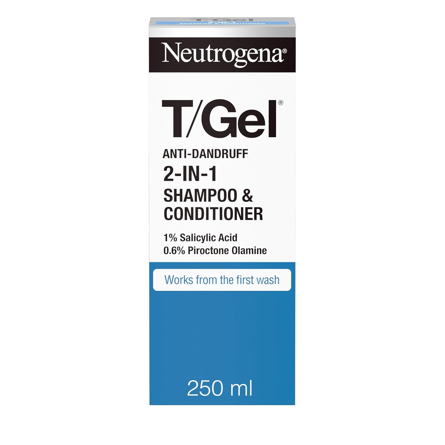 Neutrogena T/Gel Anti-Dandruff 2-in-1 Shampoo & Conditioner with 1% Salicylic Acid & 0.6% Piroctone Olamine – Works from First Wash, 250 ml