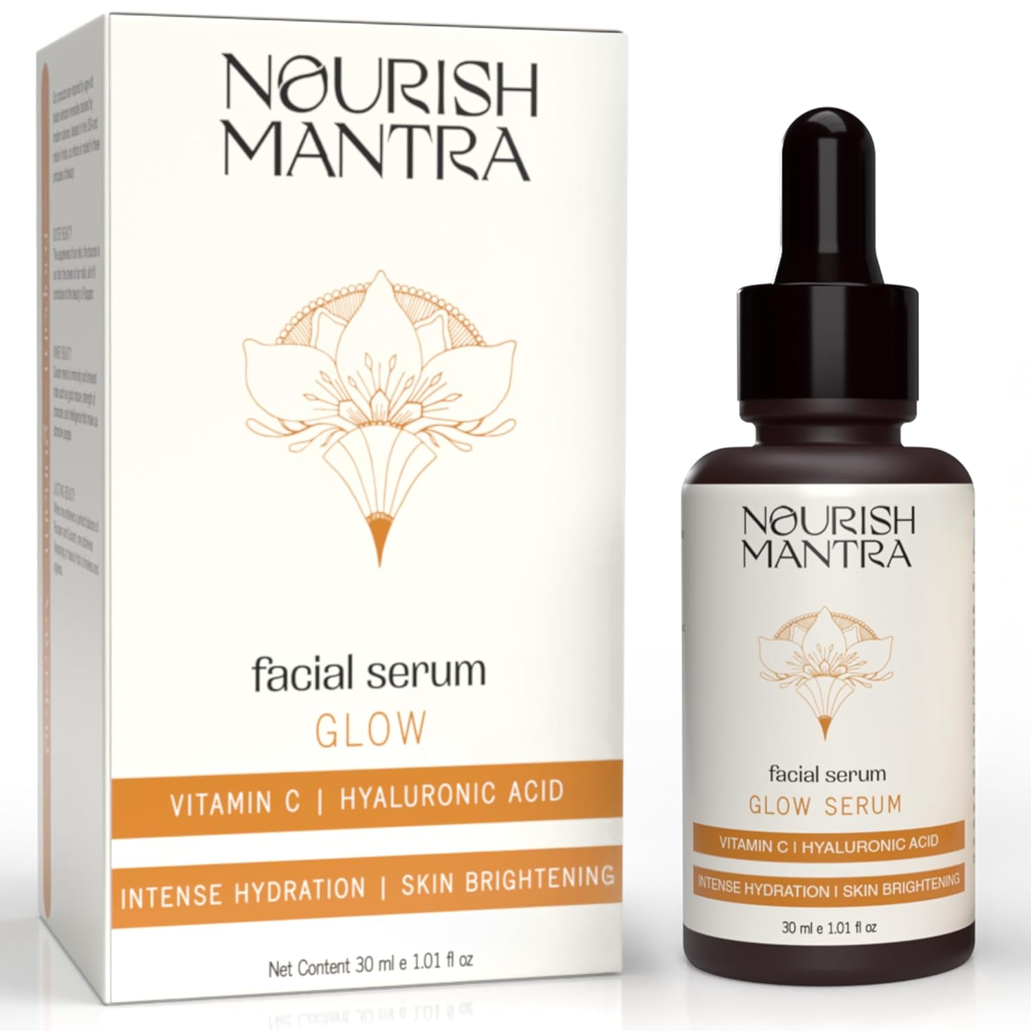 Nourish Mantra Vitamin C Serum – facial serum with Vitamin C, Hyaluronic Acid, Niacinamide – Glowing Serum – Even Skin Tone, Fades the Appearance of Dark Spots, Fine Lines & Wrinkles, 30 ml