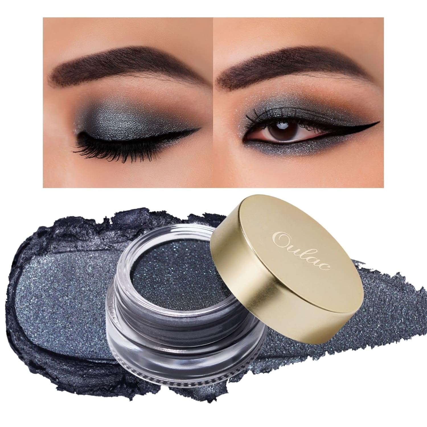 Oulac Cream Eyeshadow, Glitter Grey Eyeshadow, Holds Makeup For 12 Hours +, Waterproof and Sweatproof, Crease Resistant, Vegan | 06g Total Eclipse (06)