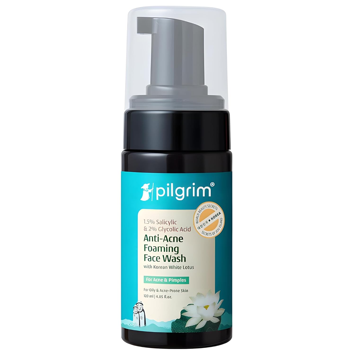Pilgrim Korean 1.5% Salicylic(Bha) & 2% Glycolic Acid(Aha) Foaming Face Wash For Oily & Acne-Prone Skin | Glycolic & Salicylic Acid Face Wash | Men & Women | Korean Skin Care Products | 120 Ml