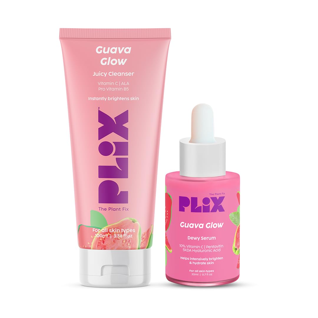 PLIX - THE PLANT FIX Vitamin C Guava Combo, Juicy Cleanser 100ml and Face Serum 20 ml For Skin Brightening, With Pro Vitamin B5 For Moisturization & Alpha Lipoic Acid, Pentavitin Skincare Regime