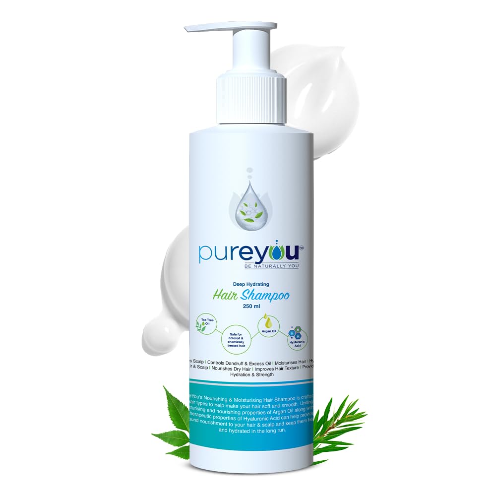 PureYou Anti Dandruff Shampoo for All Hair Types - 250 ml with Tea Tree Oil, Hyaluronic Acid & Argan Oil | Sulfate Free | Paraben Free
