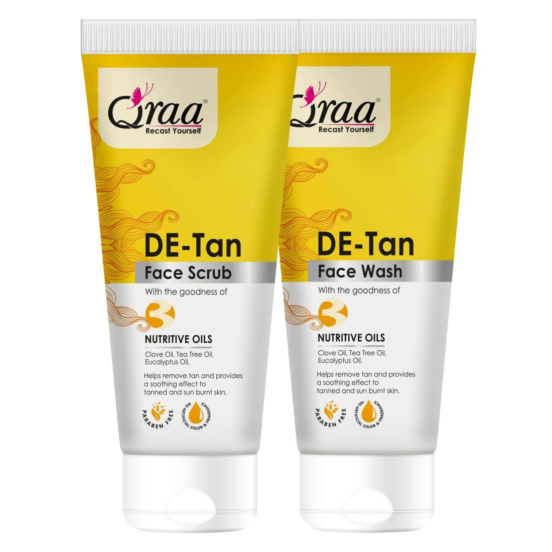 Qraa De Tan Combo Pack | Helps In Tan Removal & Dirt | Improves Pigmentation & Uneven Skin Tone | De Tan Scrub 100gm & De Tan Face Wash 100gm | Pack of 2 (200, 2)
