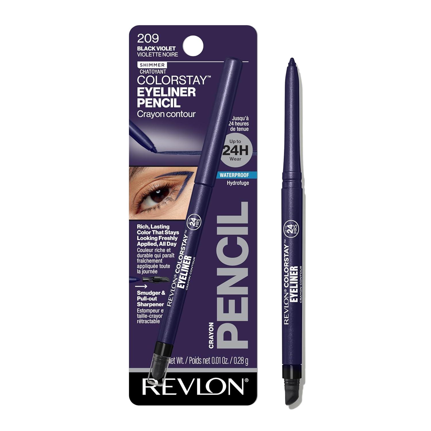 REVLON Colorstay Matte Pencil Eyeliner With Built-In Sharpener, Waterproof, Smudgeproof, Longwearing Eye Makeup With Ultra-Fine Tip, 209 Black Violet, 0.01 Oz