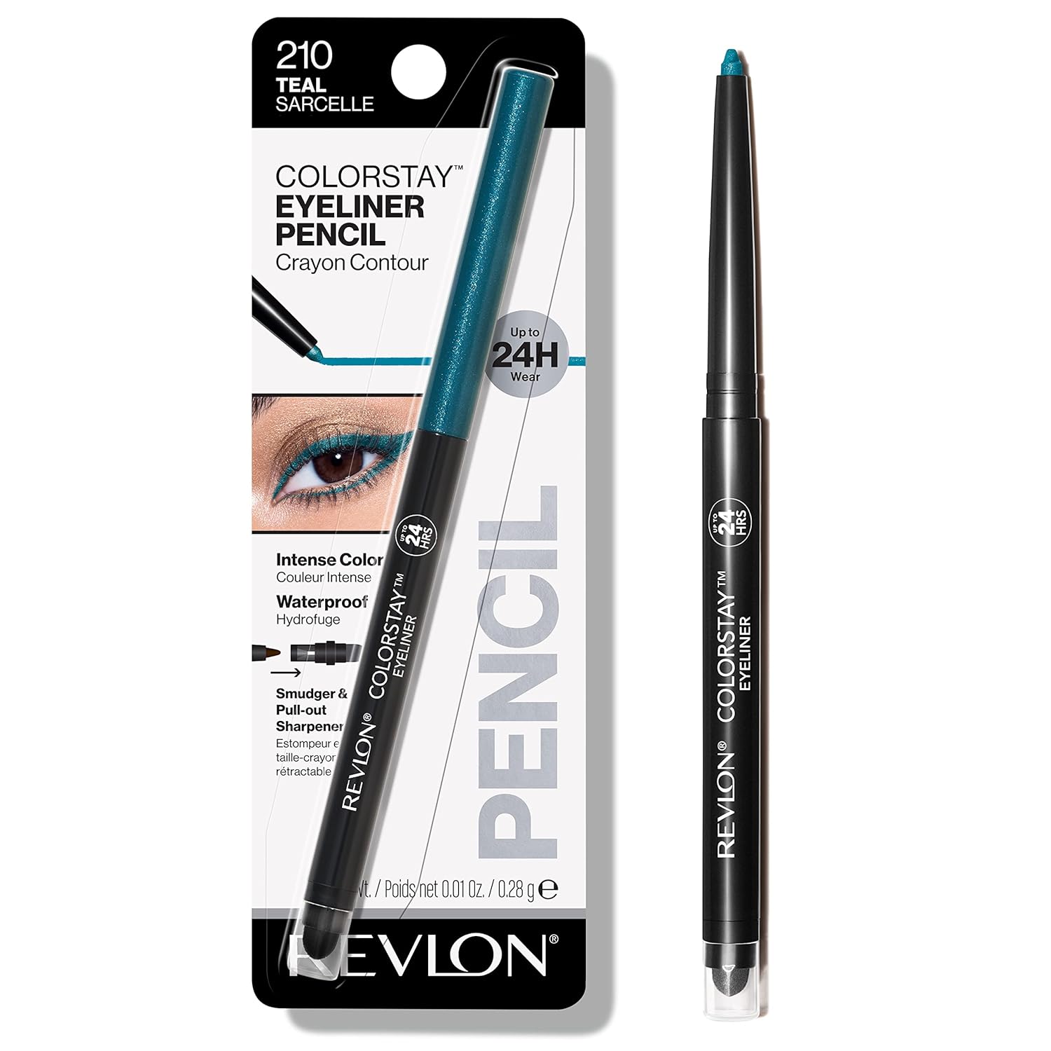 REVLON Colorstay Pencil Matte Eyeliner With Built-In Sharpener, Waterproof, Smudgeproof, Longwearing Eye Makeup With Ultra-Fine Tip, 210 Teal, 0.01 Oz