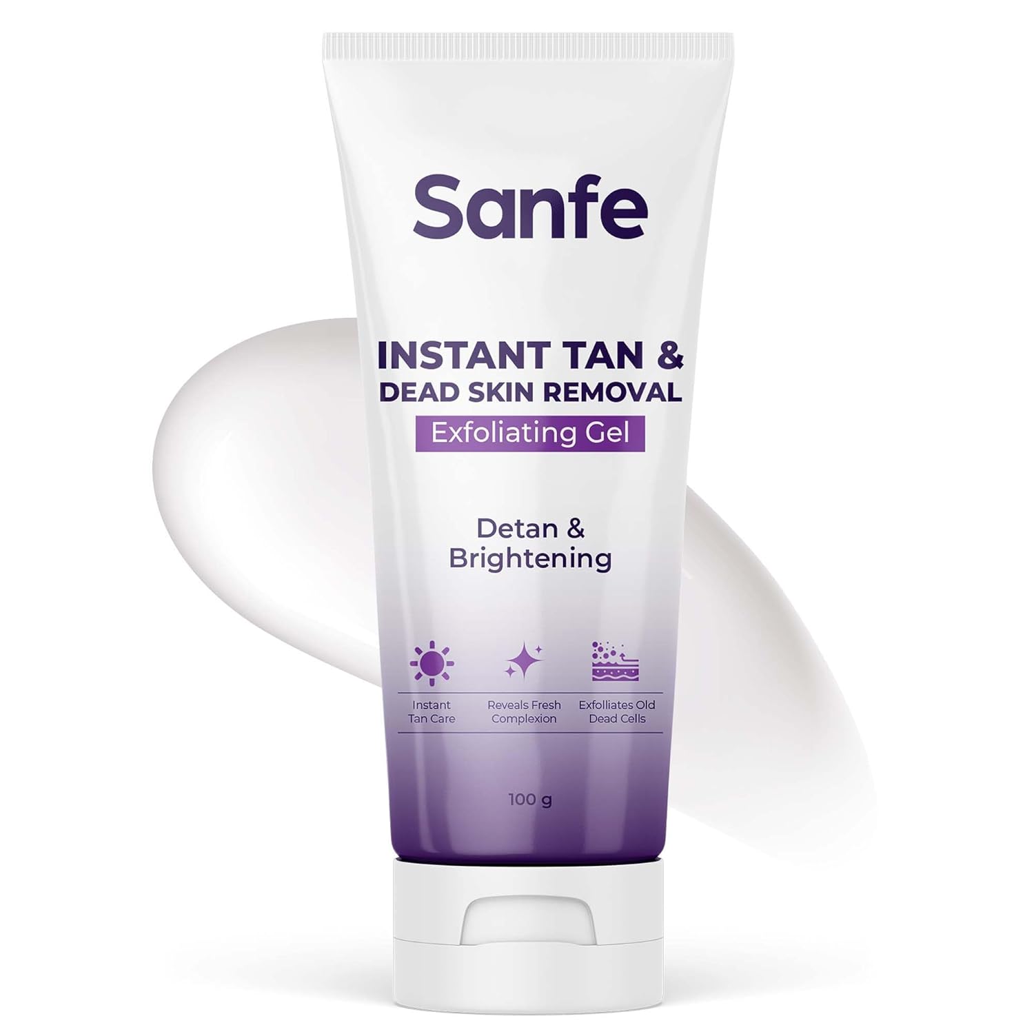 Sanfe Instant Tan & Dead Skin Removal Exfoliating Gel | Visibly Removes Tan | AHA Exfoliation in Minutes | Smooth & Bright Skin | 100g