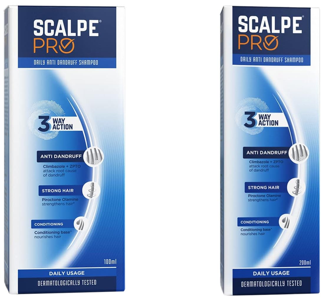 Scalpe Pro Anti Dandruff Shampoo (200ml) and Daily Anti-Dandruff Shampoo (100ml) with Climbazole & ZPTO Formulation