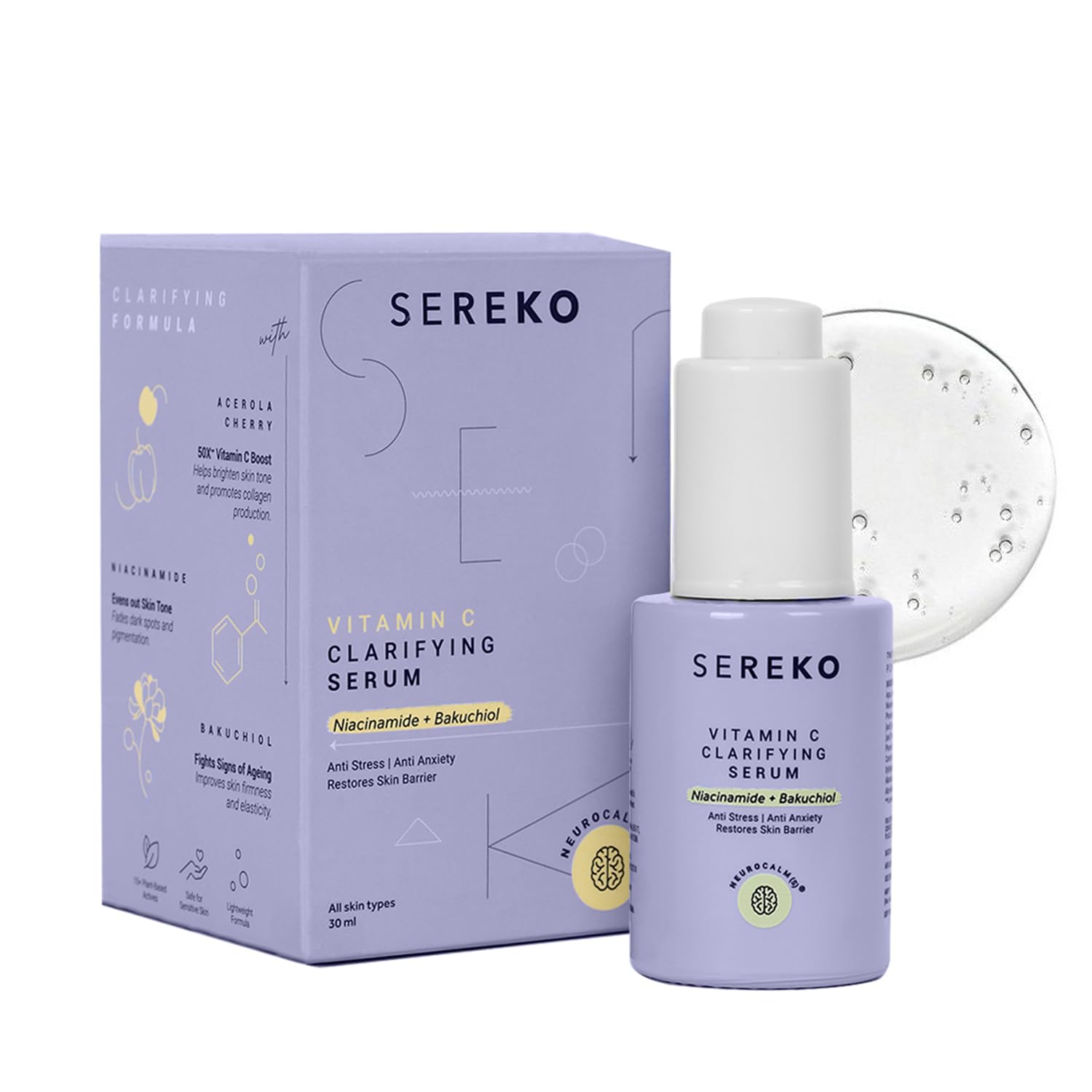 SEREKO 50X Vitamin C Face Serum for Glowing & Brightening Skin | Suitable to All Skin Types | Reduce Dark Spot, Recurring Acne & Blemishes | With Psychodermatology Formula | 30ml