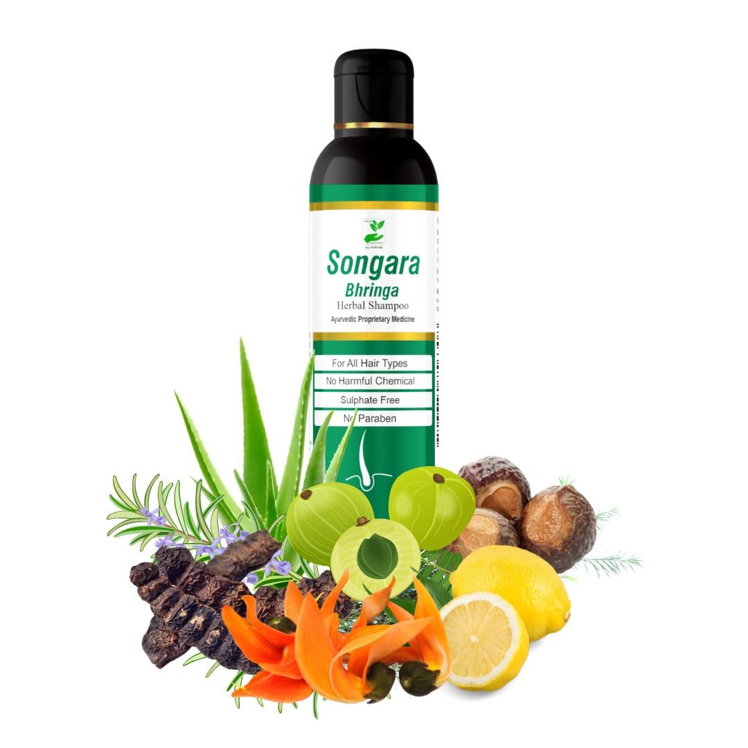 Songara Bhringa Herbal Shampoo 100ml | Ayurvedic Anti Hairfall Shampoo with Bhringraj, Aloe Vera, Amla & Shikakai | Sulphate & Paraben Free | Natural Ingrediants for Hair Growth & Dandruff Control | For Men & Women