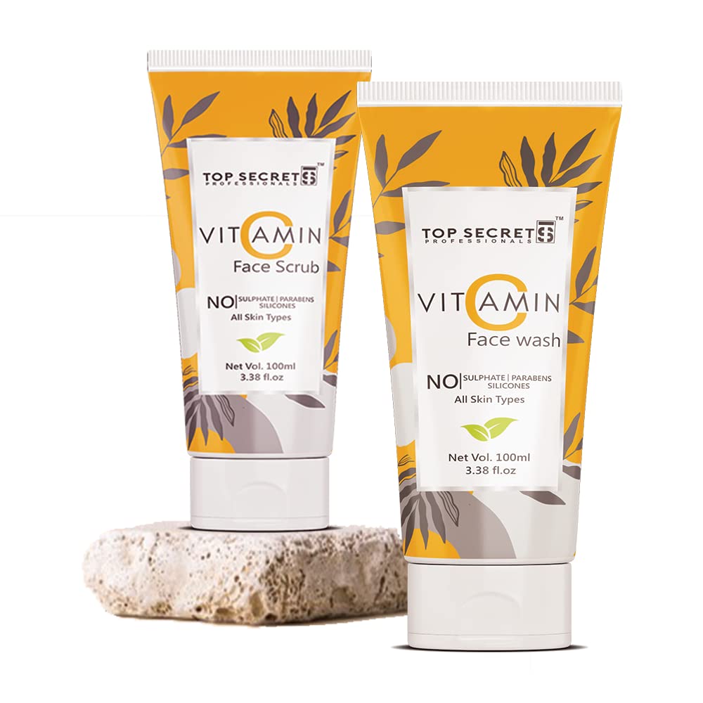 Top Secret Vitamin C Combo Face Pack for Men and Women | Face Scrub 100 ml & Face Wash 100 ml | Brightening Glowing Skin | Sulphate and Paraben Free | For All Skin Types