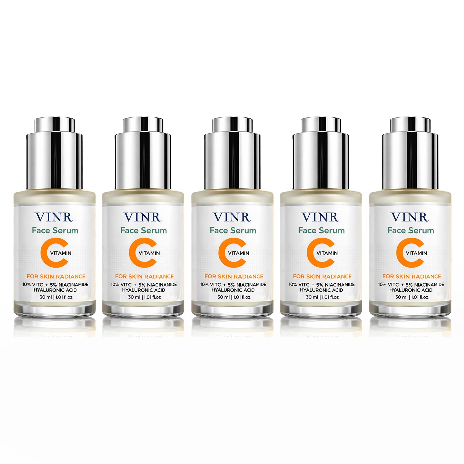 VINR 10% Vitamin C Face Serum For Glowing Skin with 5% Niacinamide & Hyaluronic Acid | Dark Spot & Reduce Pigmentation – Brightening, Oil Control, Lightweight Non-Sticky Serum for All Skin Types – 30ml (Pack of 5)