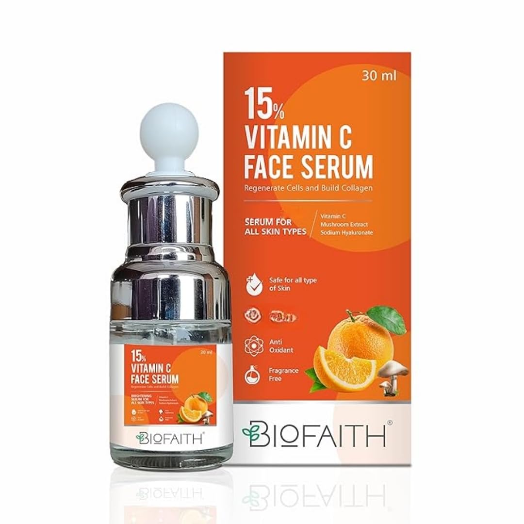 Vitamin C Face Serum with 15% Ethyl Ascorbic Acid, Hyaluronic Acid & Mushroom Extract | Brightening, Anti-Aging & Hydrating Serum for Glowing Skin | 30ml