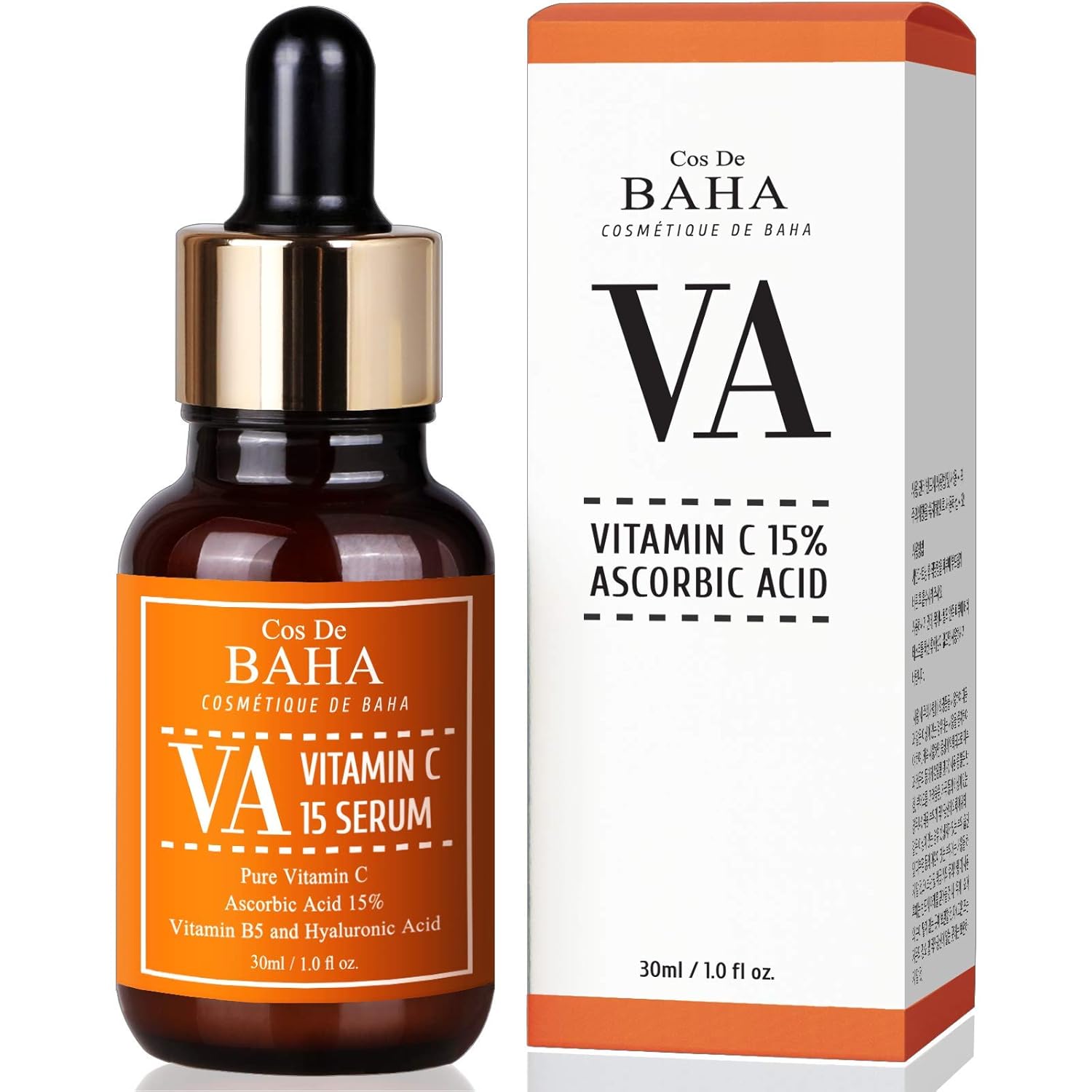 Vitamin C Facial Serum with L-Ascorbic Acid 15% + Vitamin B5 - Korean Skin Care for Fades Age Spots and Sun Damage + Dark Spots and Acne Scars, 1fl oz (30ml)