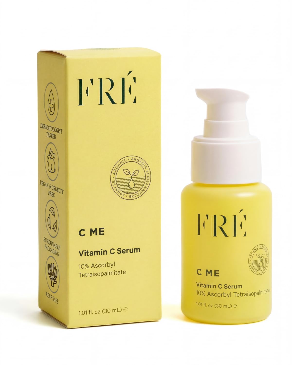 Vitamin C Serum for Face,C ME by FRE Skincare,Anti Aging Brightening Serum for All Skin Types - 10% Vitamin C Serum Vegan with Argan Oil - Helps Even Skin Tone, Brightens Face & Reduces Wrinkles